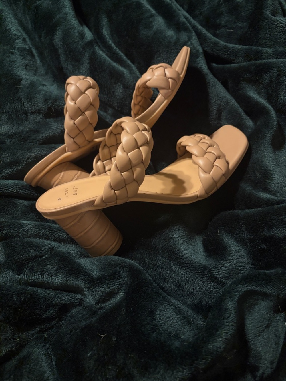 a new day Braided Double-Strap Block Heel Sandals - Beige